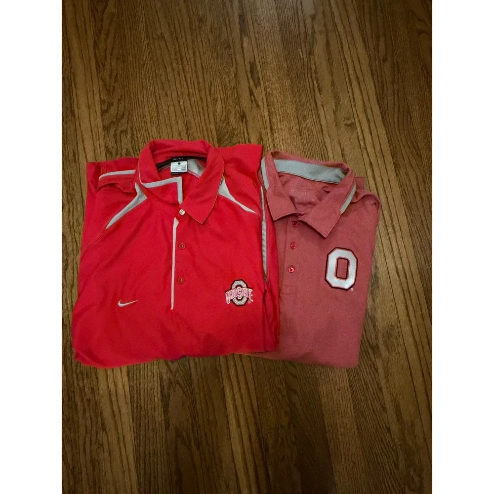 Nike Ohio State Buckeyes Men's Dri-FIT Polo Shirt Lot of 2 Red Large L